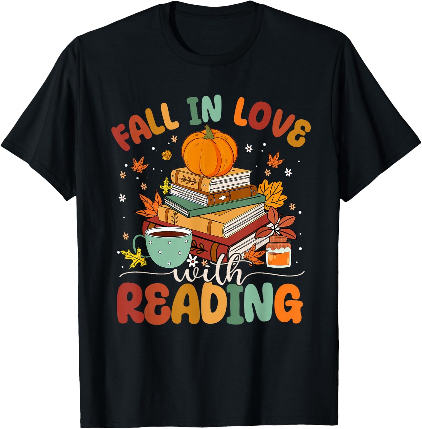 Fall In Love With Reading Fall Season T-Shirt - T-Shirt | Black
