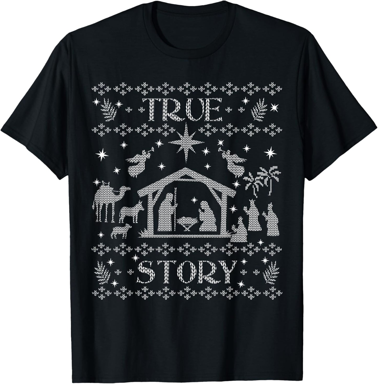 True Story Jesus Manger Christian Ugly Christmas Sweater T-Shirt - T-Shirt | Black