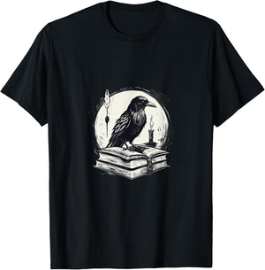 Raven Reading Book Occult Crow T-Shirt - T-Shirt | Black