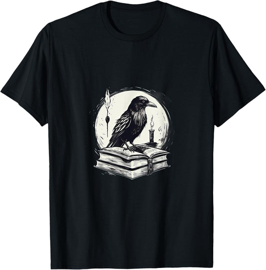Raven Reading Book Occult Crow T-Shirt - T-Shirt | Black