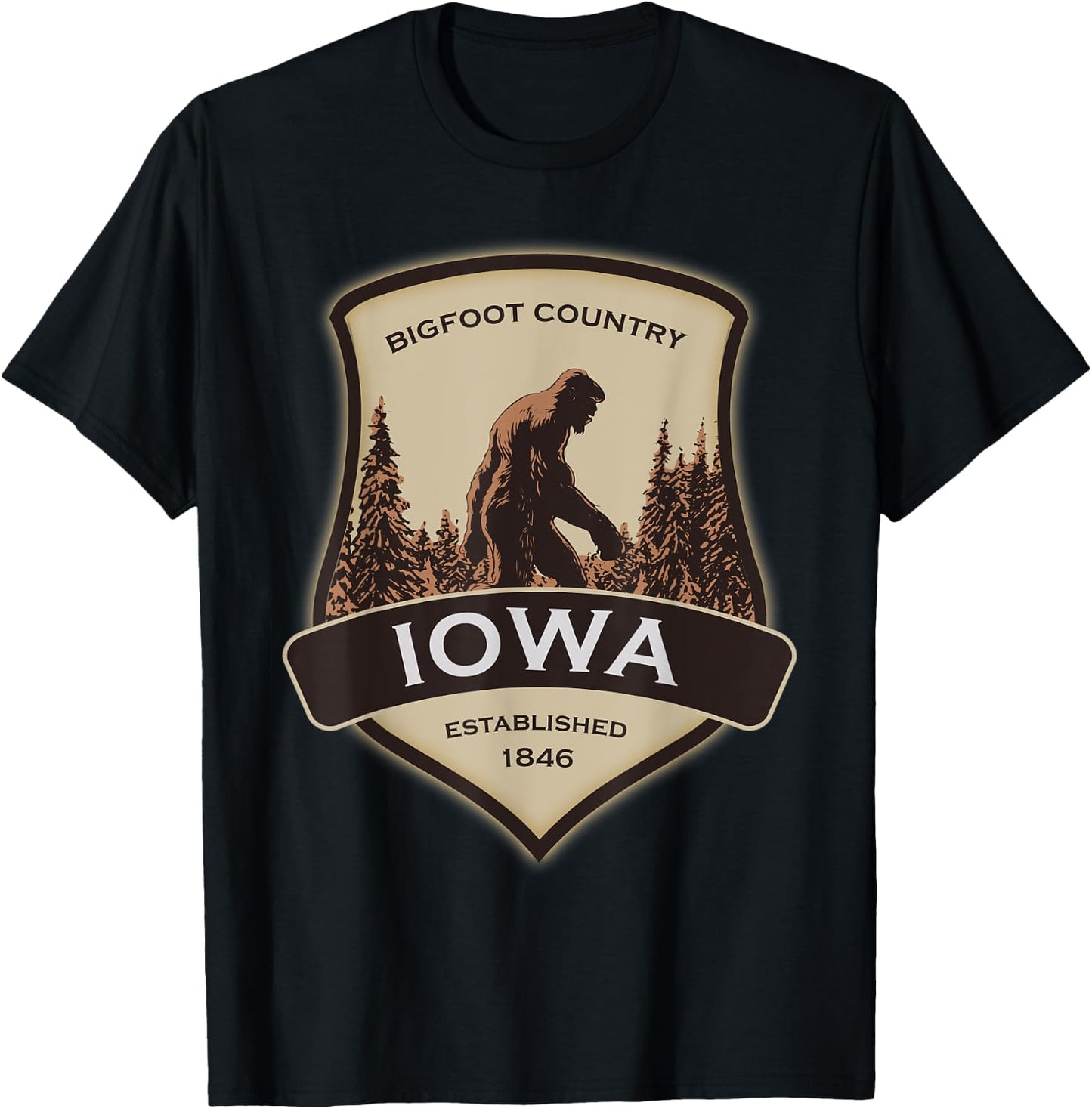 Iowa and a Bigfoot, or a Sasquatch T-Shirt - T-Shirt | Black