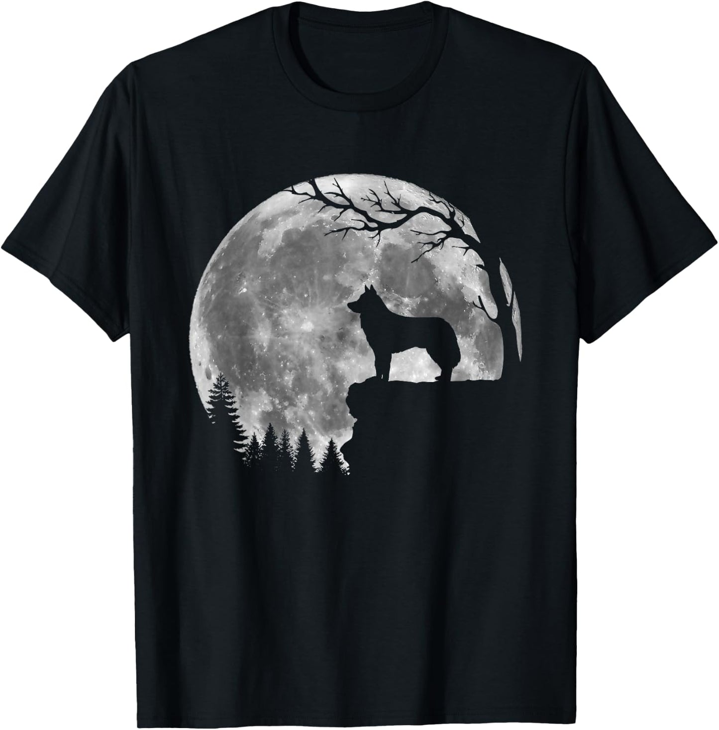 Siberian Husky Moon Silhouette Funny Lazy Halloween Costume T-Shirt - T-Shirt | Black