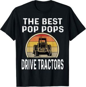 The Best Pop Pops Drive Tractors Funny Farmer Farming Retro T-Shirt - T-Shirt | Black