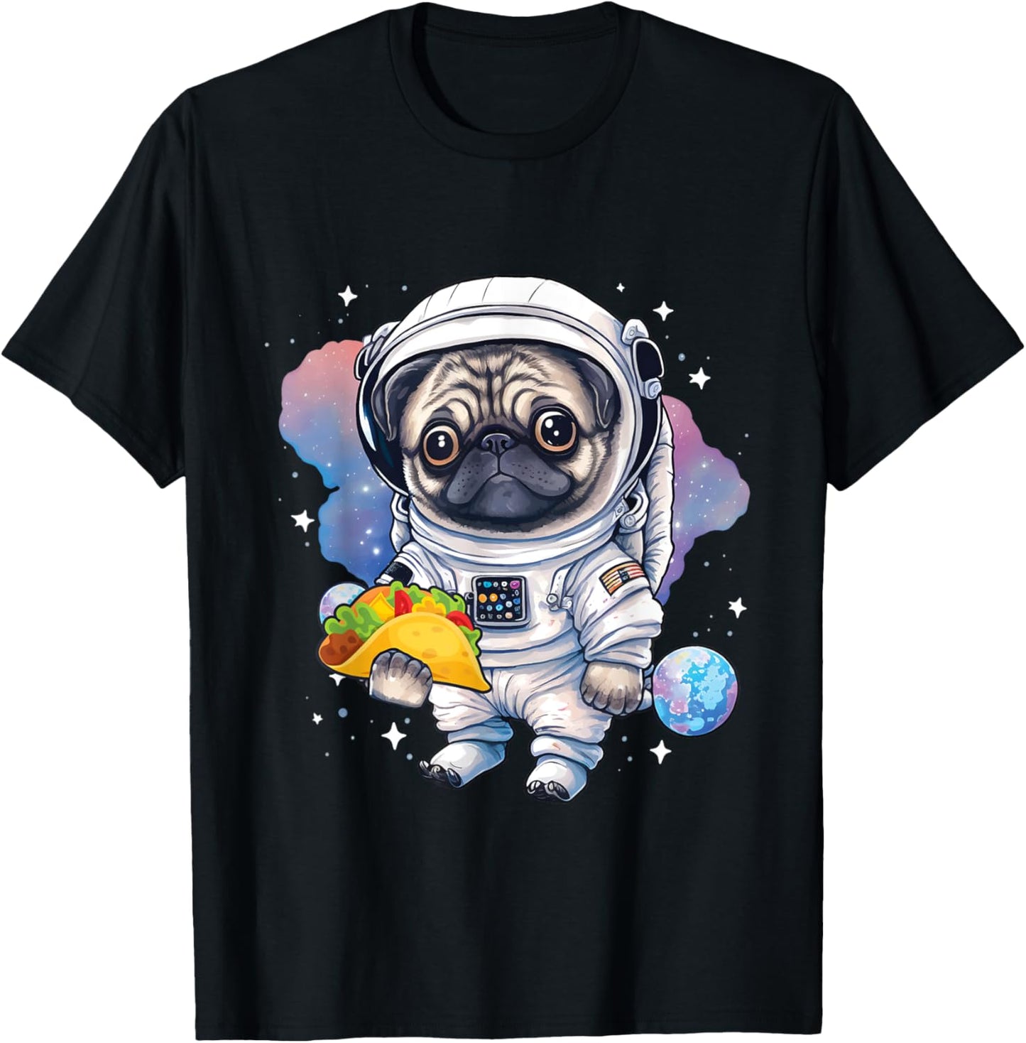 Astronaut Pug - Taco Lover Dog Owner Puppy Pet Trainer Women Girls Kids T-Shirt - T-Shirt | Black
