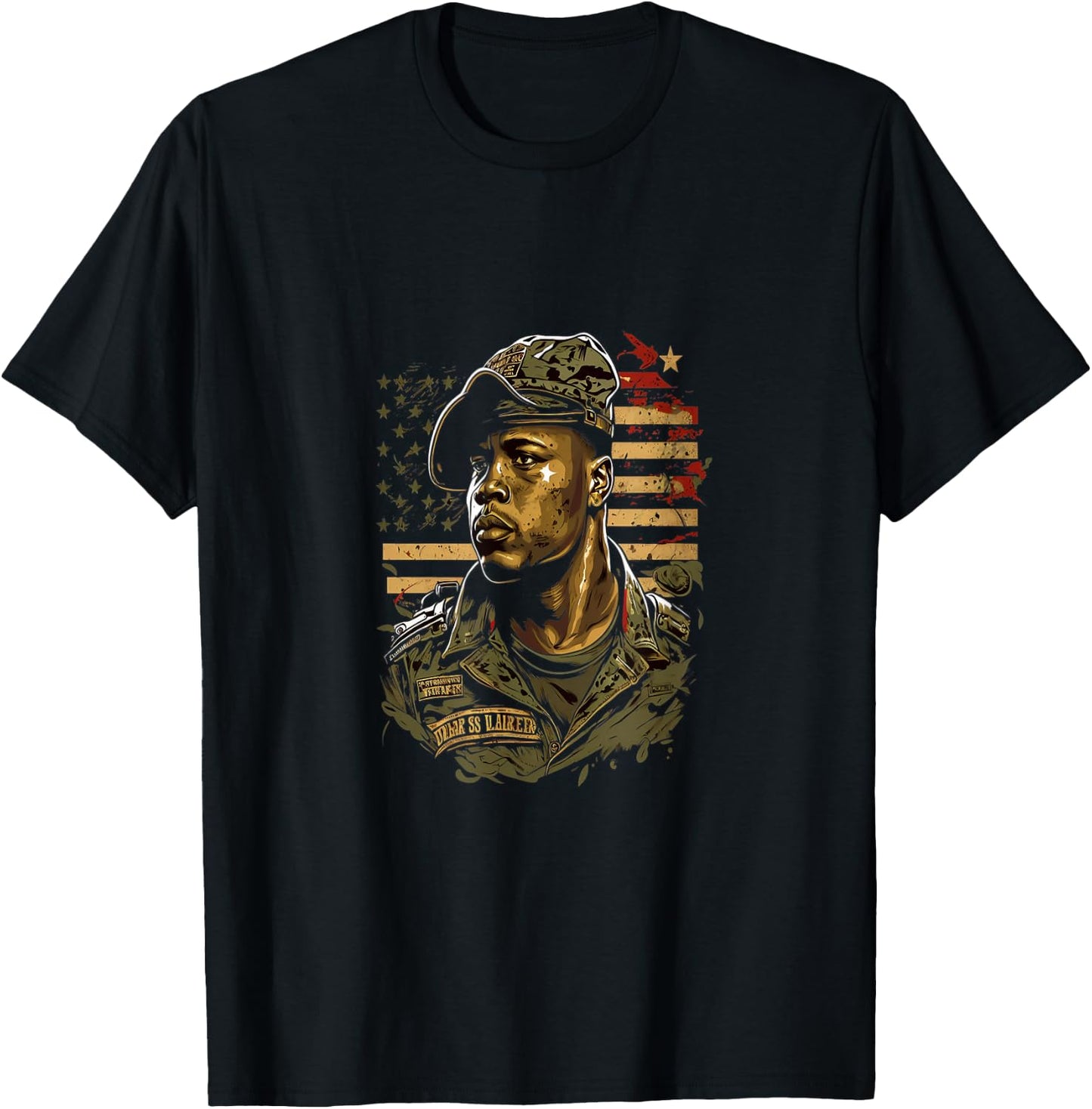 Memorial Day Veteran African American USA Flag 4th of July Men T-Shirt - T-Shirt | Black