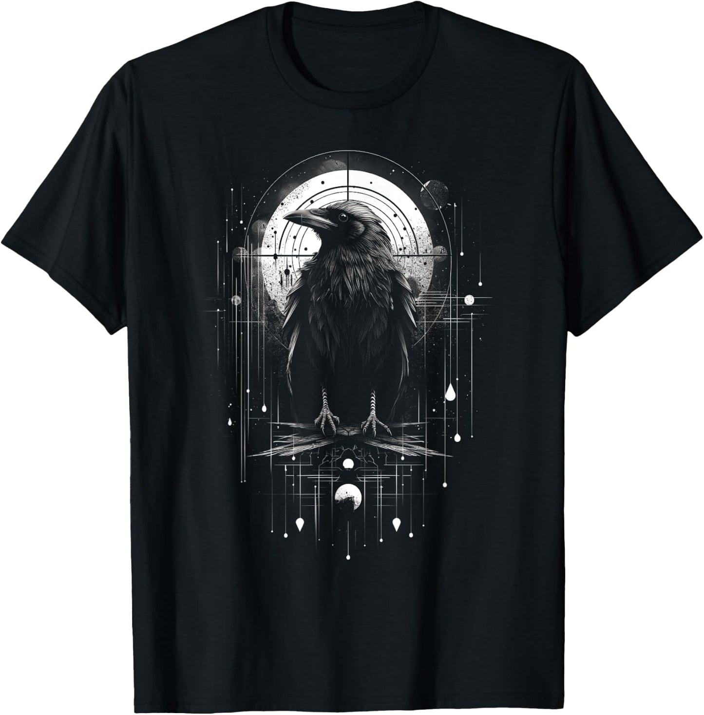 Raven Crow Dark Bird Witchcraft Omens Midnight T-Shirt - T-Shirt | Black
