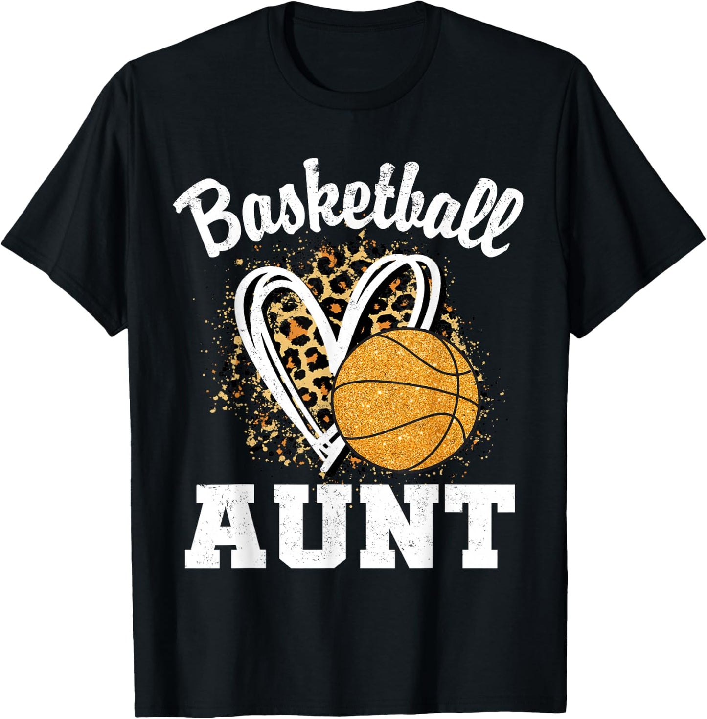 Basketball Aunt Leopard Heart T-Shirt - T-Shirt | Black