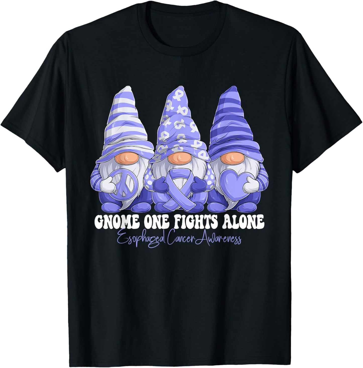 Esophageal Cancer Awareness Month Periwinkle Ribbon Gnomies T-Shirt - T-Shirt | Black