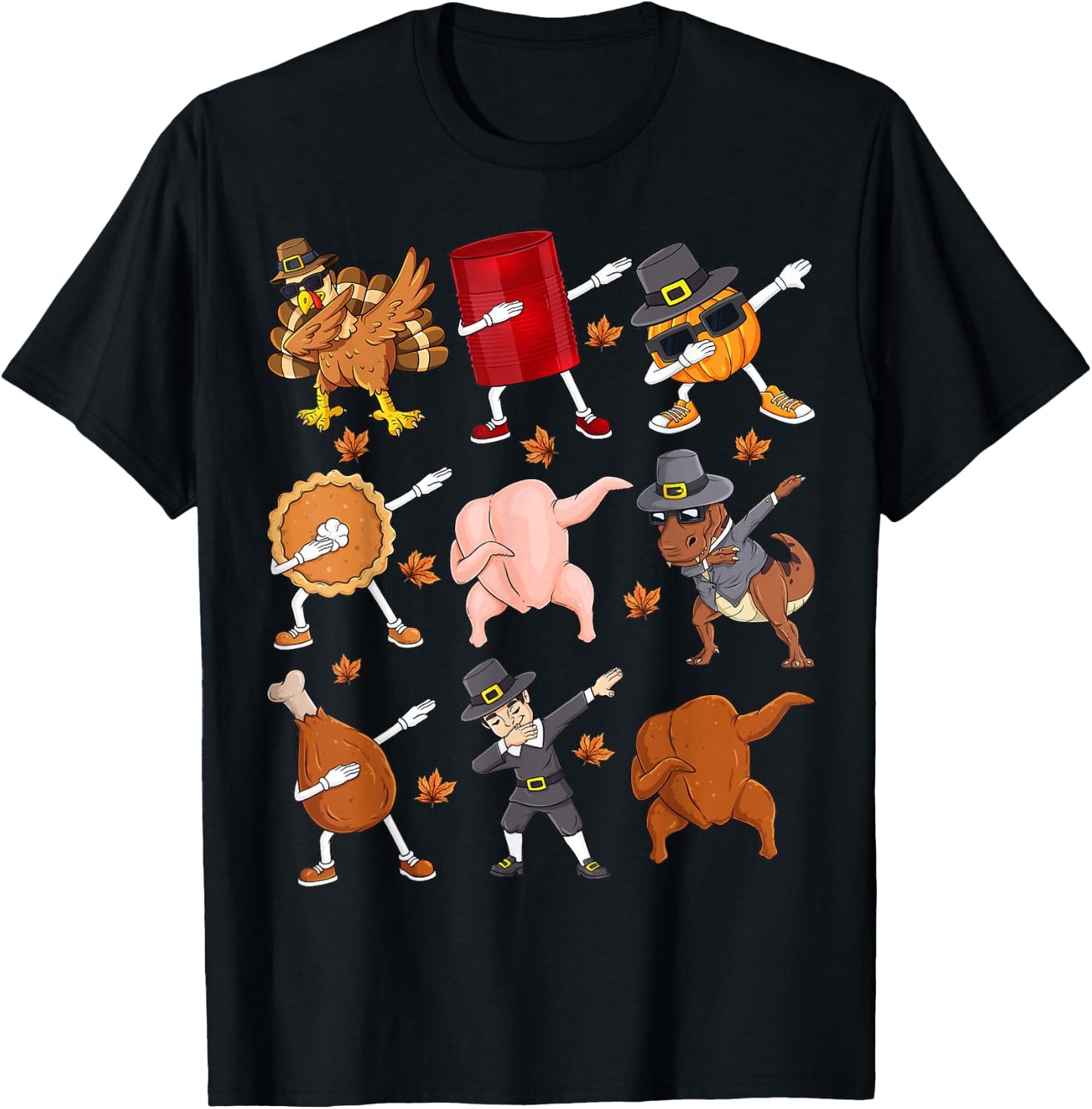 Dabbing Turkey T Rex Pilgrim Thanksgiving Boys Kid Funny Dab T-Shirt - T-Shirt | Black
