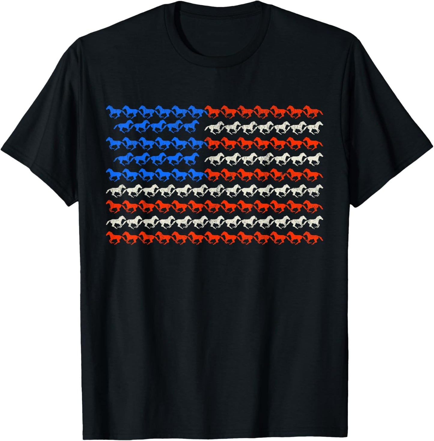 4th of July American Flag Horseback Riding Horse USA Flag T-Shirt - T-Shirt | Black