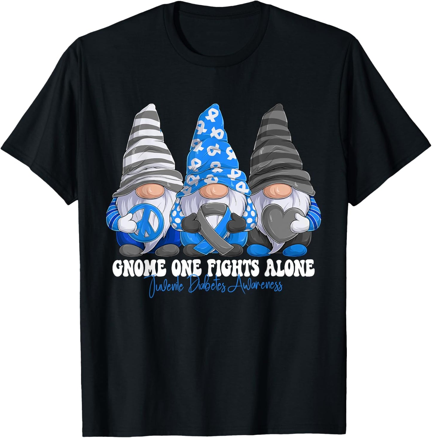 Funny Gnomies Juvenile Diabetes Awareness Month Ribbon T-Shirt - T-Shirt | Black
