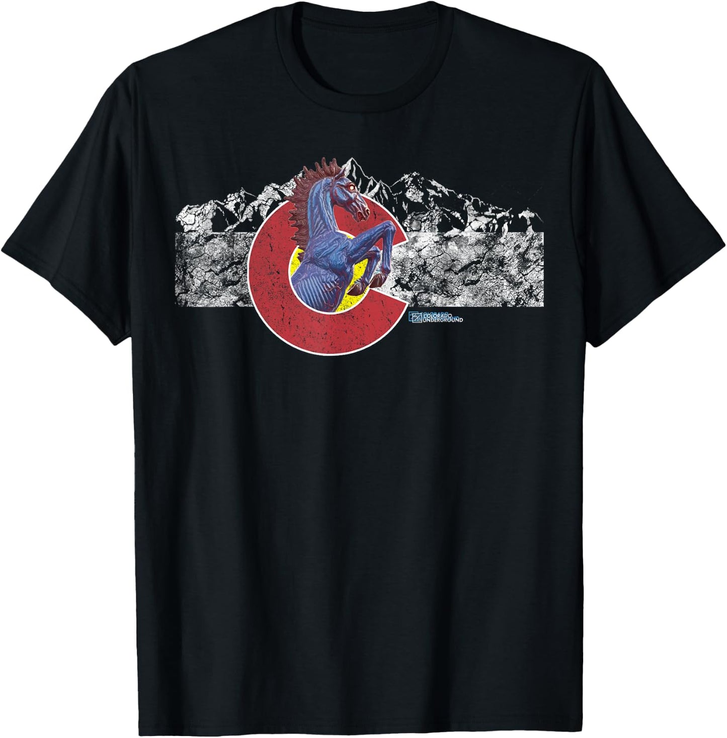 Colorado Flag and Blucifer Demon Horse T-Shirt - T-Shirt | Black