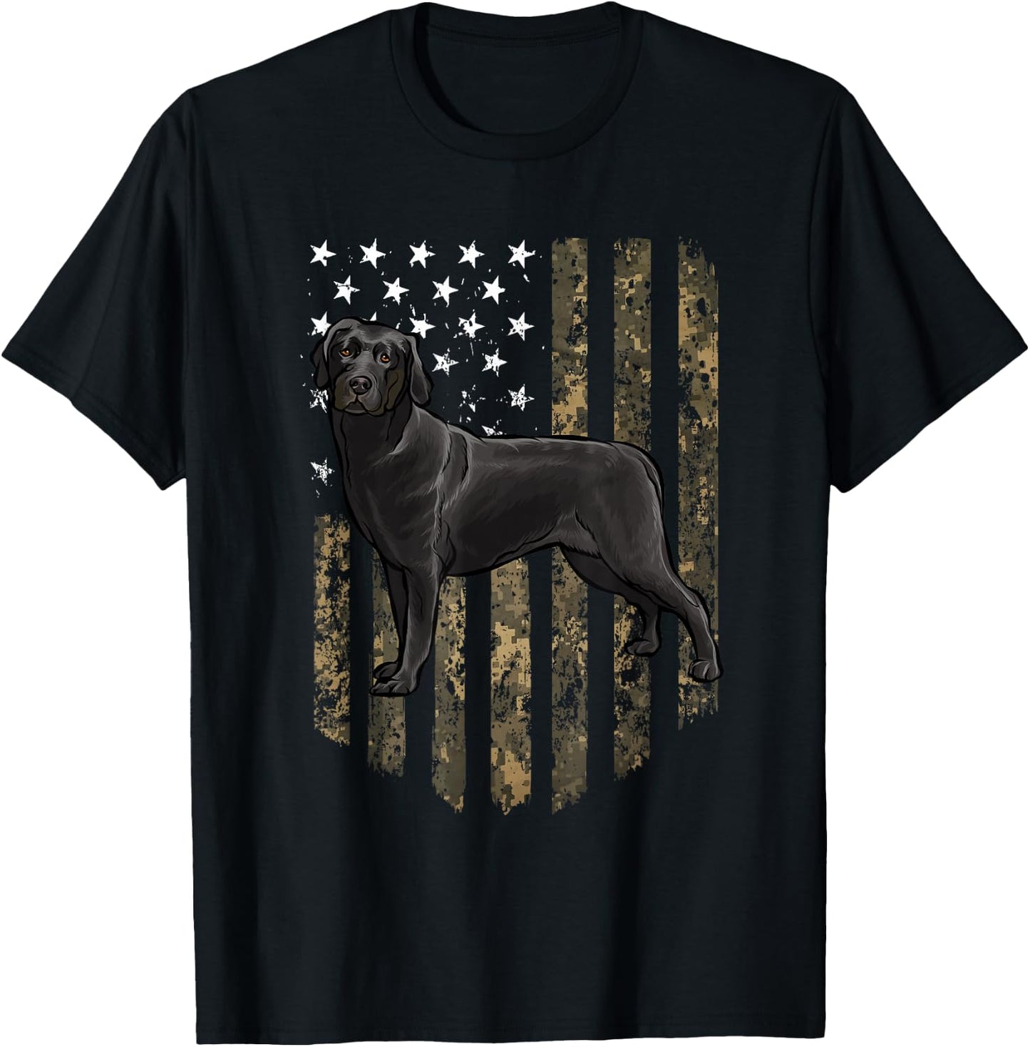 Camo American Flag Black Labrador Retriever 4th of July USA T-Shirt - T-Shirt | Black