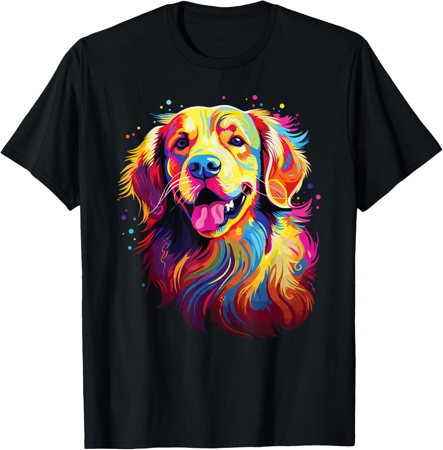 Watercolor Colorful Golden Retriever Dog T-Shirt - T-Shirt | Black