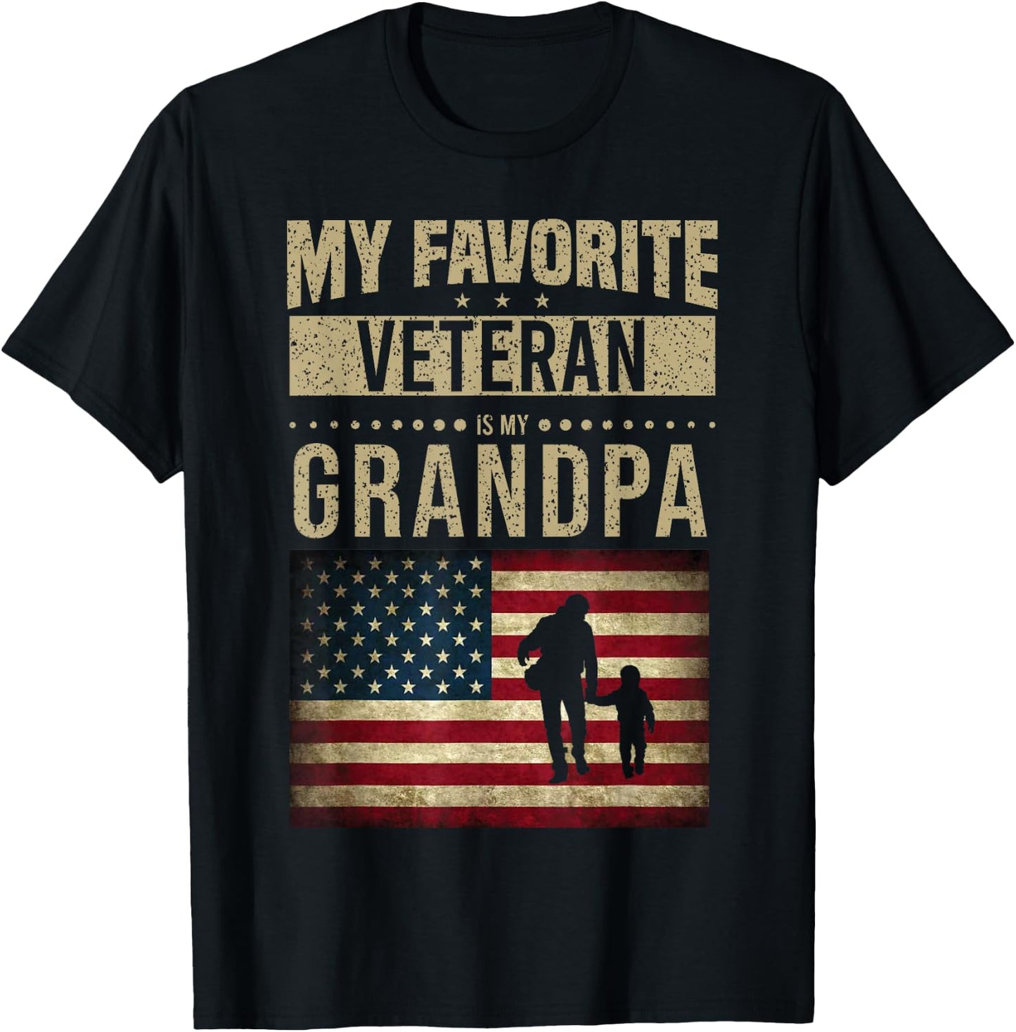 My Favorite Veteran Is My Grandpa American Flag Veteran Day T-Shirt - T-Shirt | Black