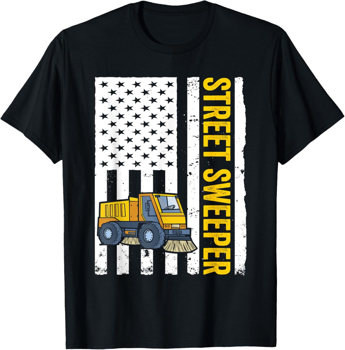 Street Sweeper Truck USA Flag Street Sweeper Women Men T-Shirt - T-Shirt | Black