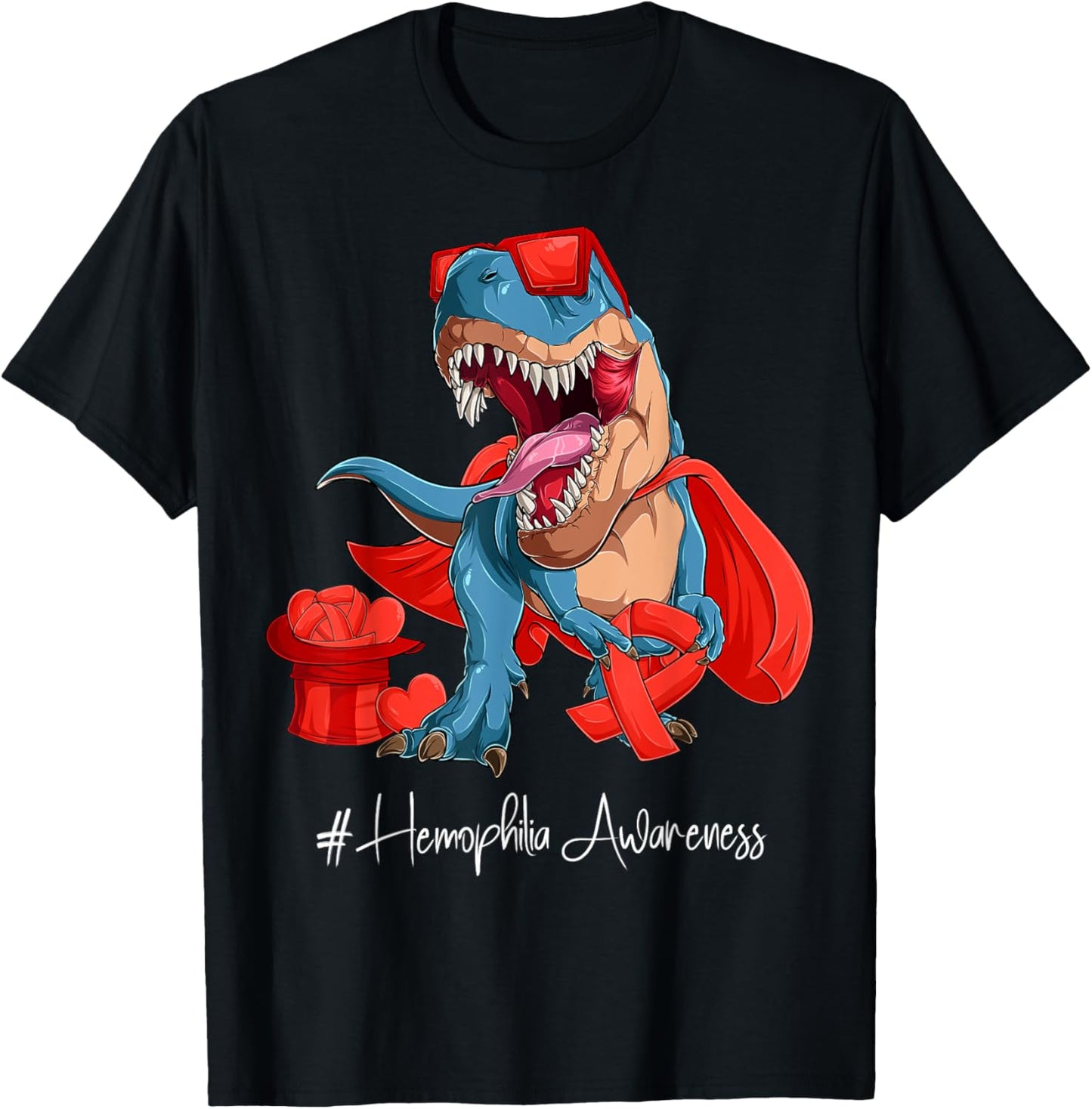 Hemophilia Awareness Month Red Ribbon Trex T-Shirt - T-Shirt | Black
