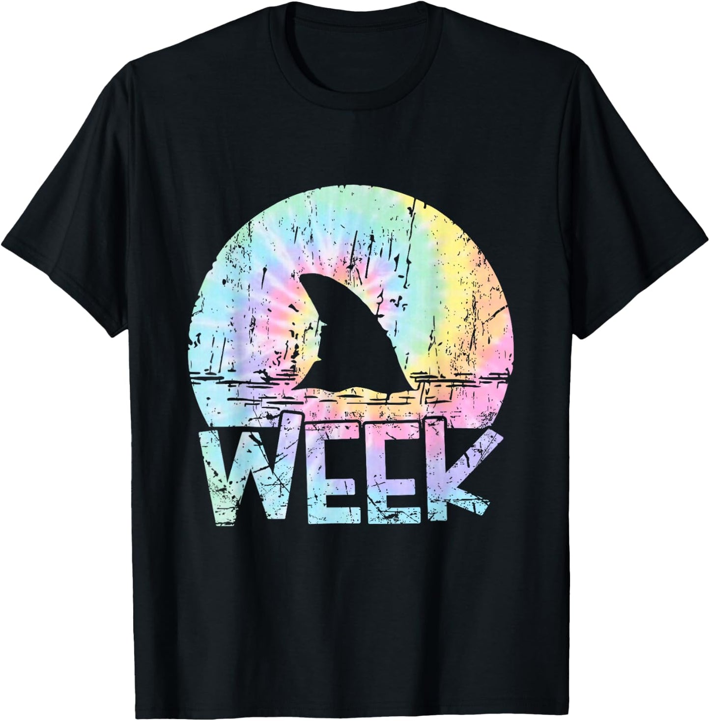 Retro Shark Fin Week 2025 Shark Lover Ocean Wildlife Tie Dye T-Shirt - T-Shirt | Black