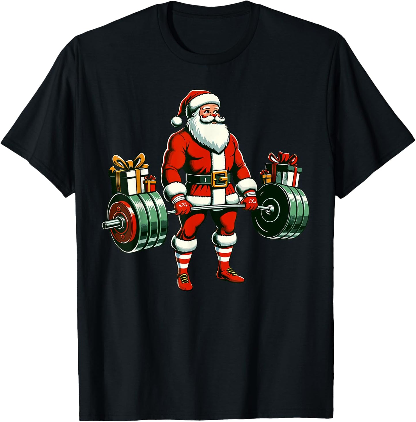 Funny santa Weightlifting christmas, santa deadlifting T-Shirt - T-Shirt | Black
