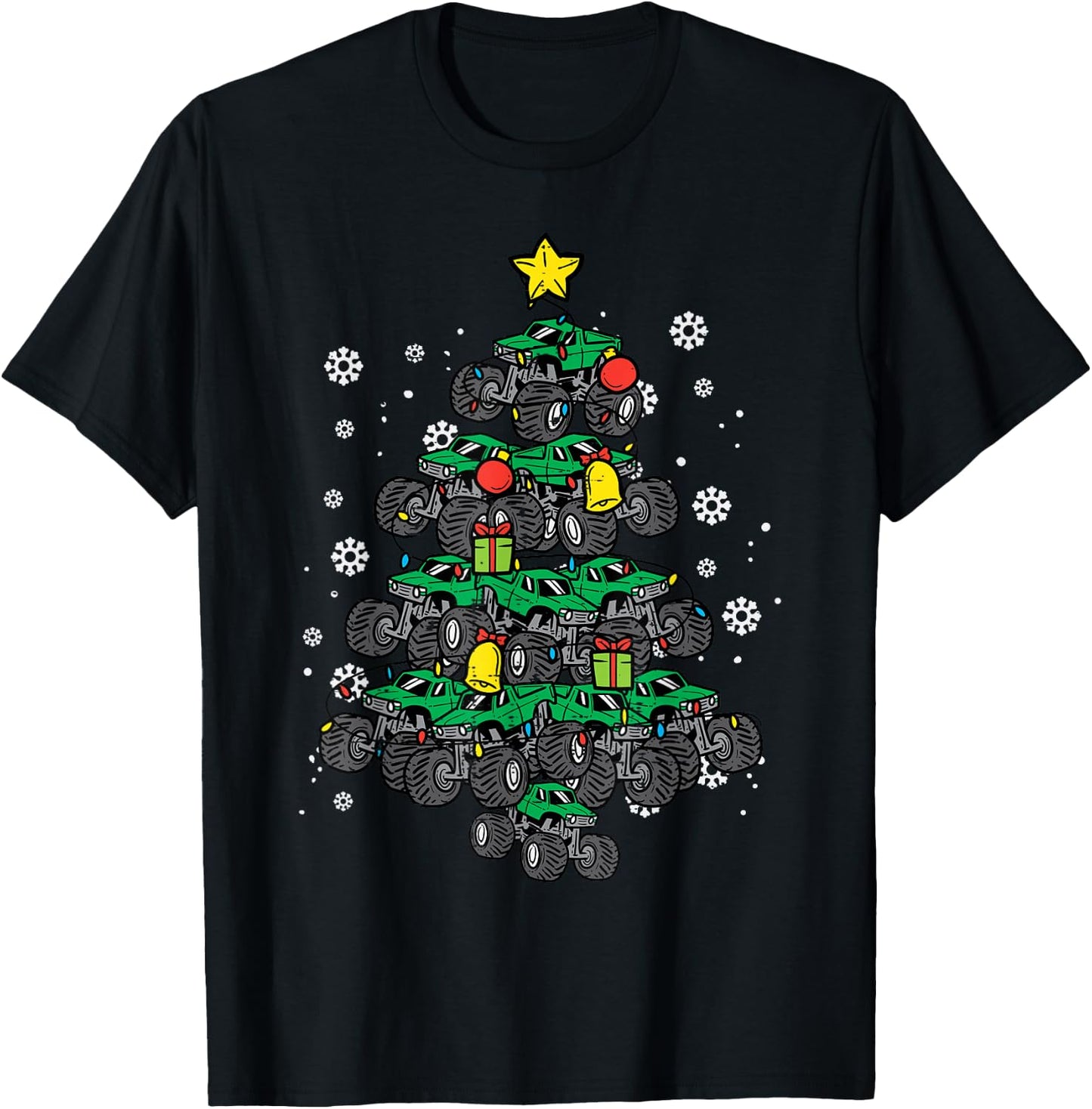 Monster Truck Christmas Tree Xmas Boys Toddler Kids T-Shirt - T-Shirt | Black