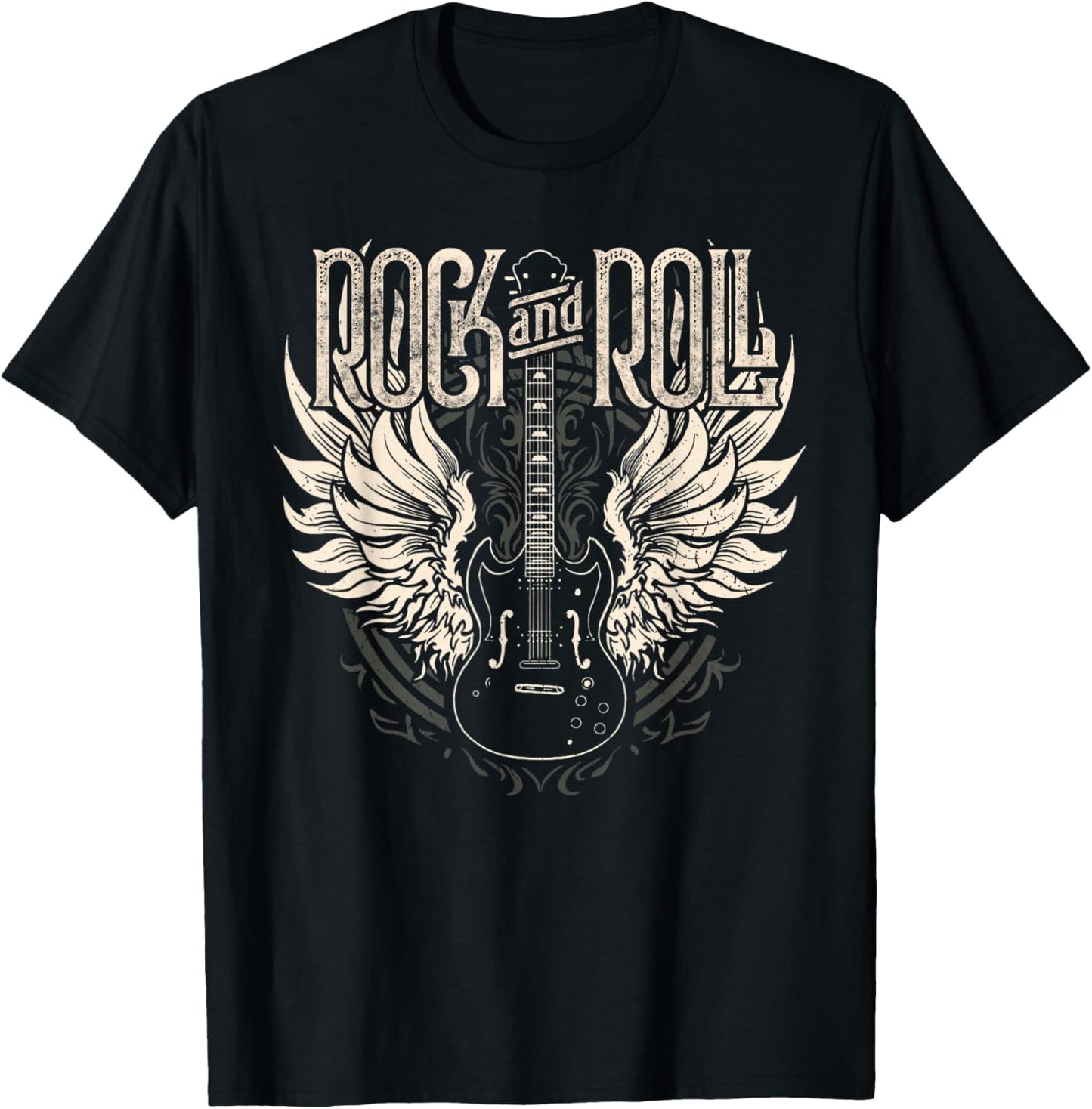 Rock and Roll Electric Guitar Wings Music Concert Guitarist T-Shirt - T-Shirt | Black