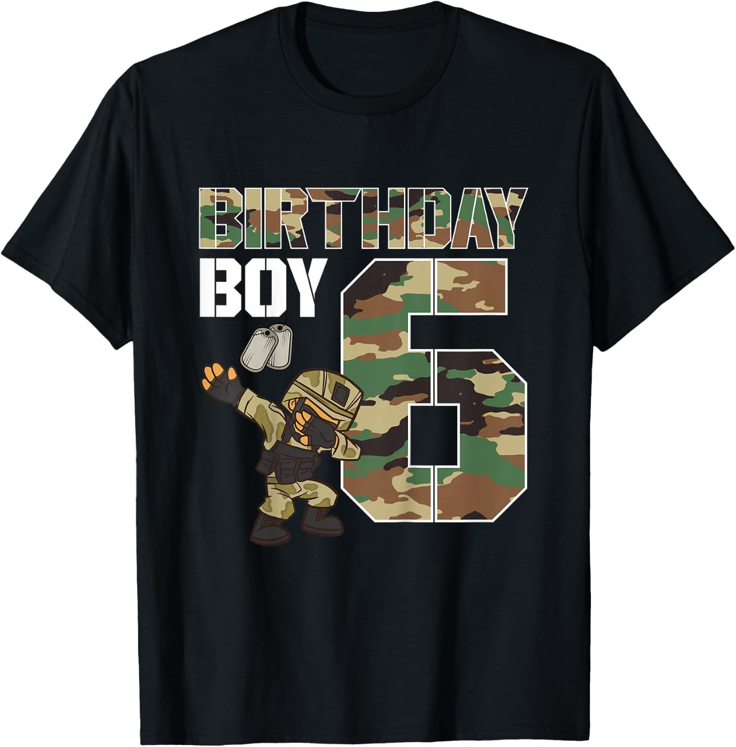 Kids 6 Year Old Boy Military Army 6th Birthday Boy Matching T-Shirt - T-Shirt | Black