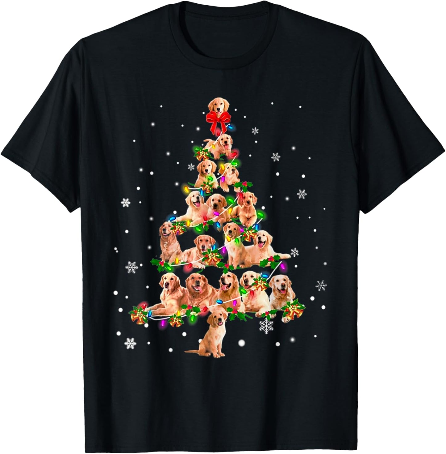 Cute Golden Retriever Dog Christmas Tree Gift Decor Xmas Men Women Kids T-Shirt - T-Shirt | Black