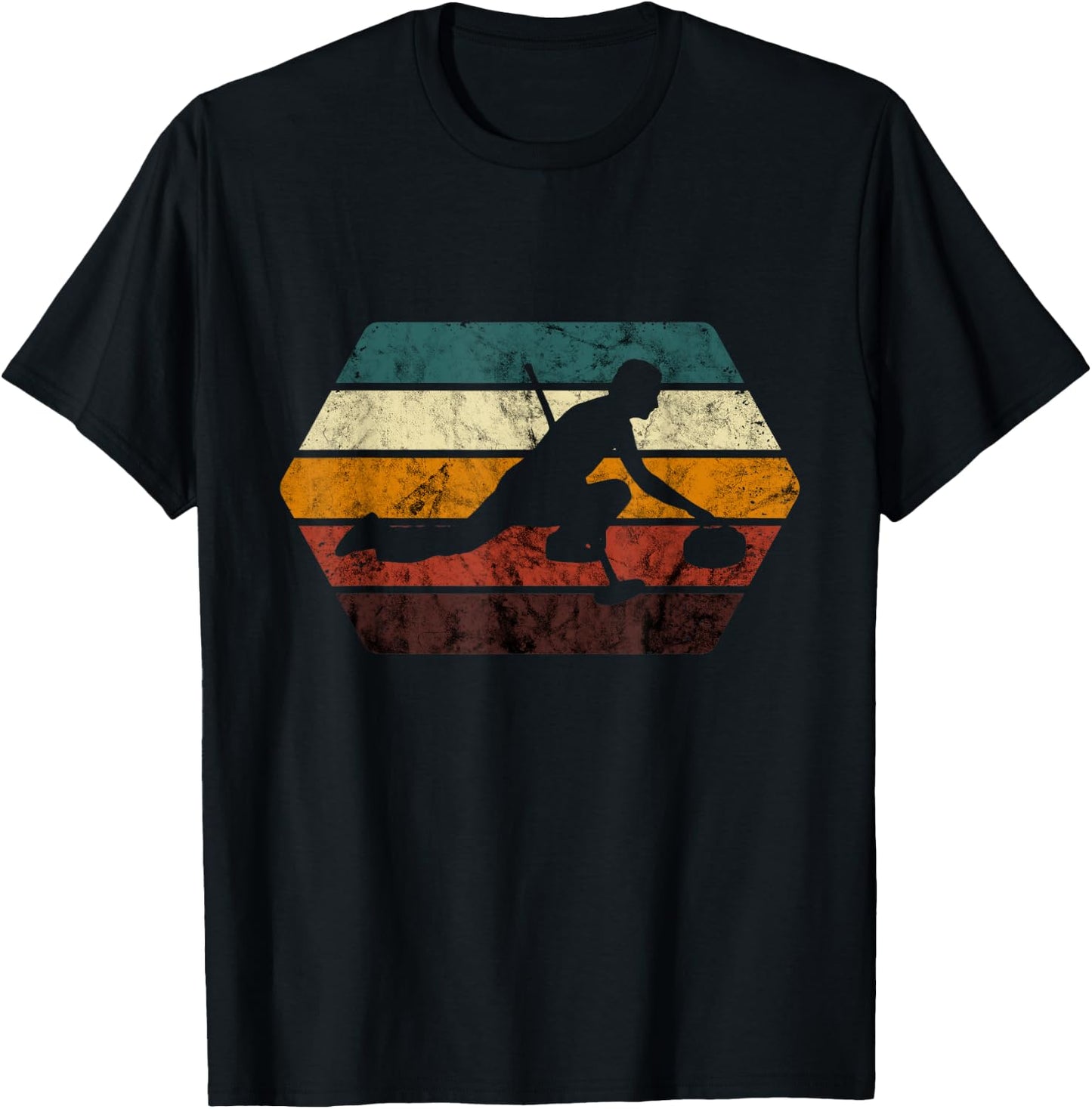 Retro Curling Player Curling Stone Winter Sport Curling T-Shirt - T-Shirt | Black