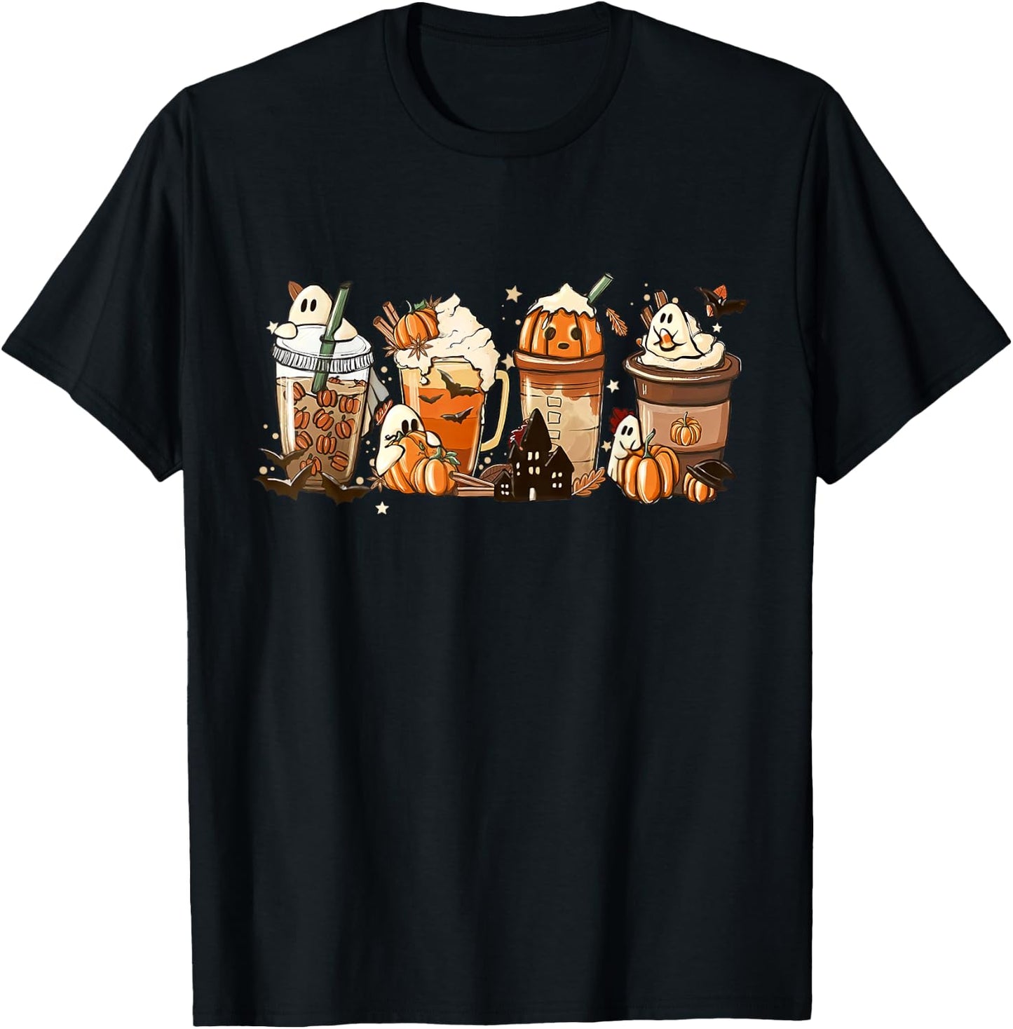 Halloween Coffee Latte Cute Scary Boo Ghost Pumpkin Spice T-Shirt - T-Shirt | Black