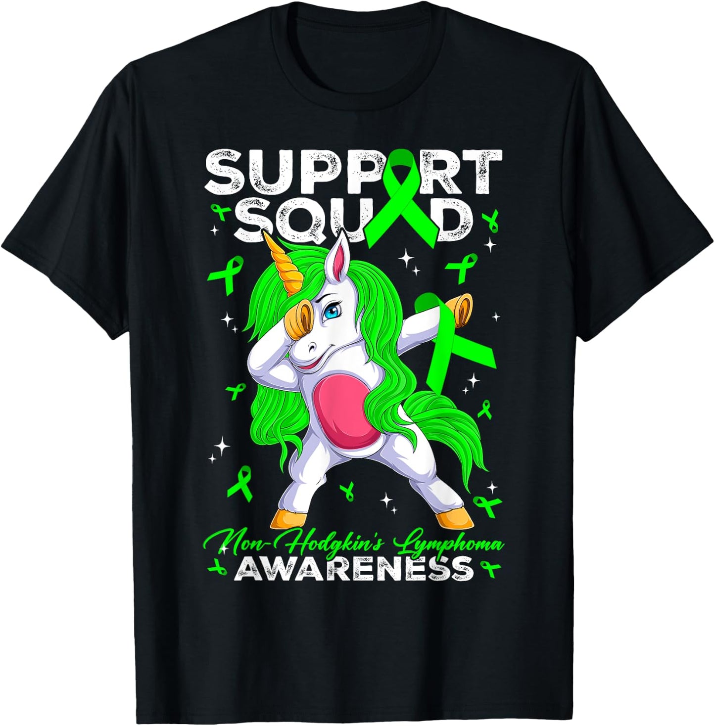 Support Squad Non-Hodgkin's Lymphoma Awareness Month Unicorn T-Shirt - T-Shirt | Black