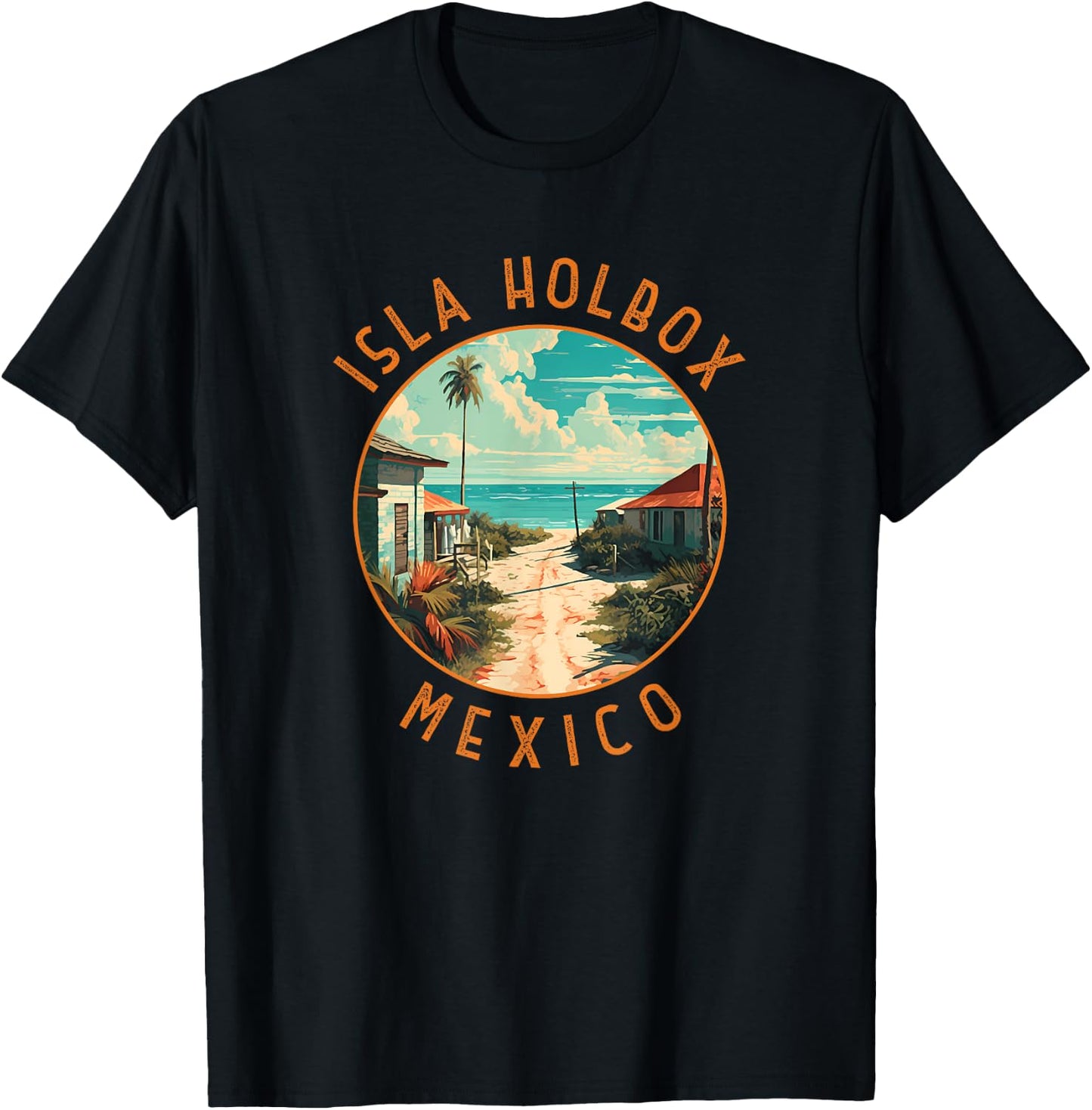 Isla Holbox Mexico Distressed Circle T-Shirt - T-Shirt | Black