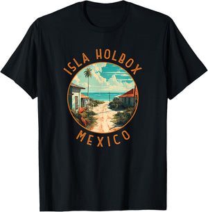 Isla Holbox Mexico Distressed Circle T-Shirt - T-Shirt | Black