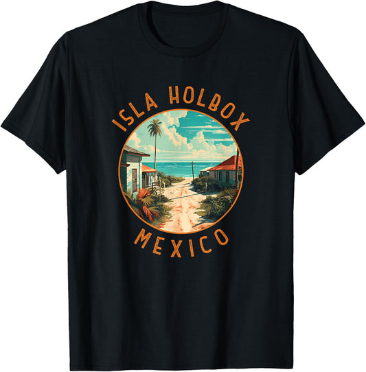 Isla Holbox Mexico Distressed Circle T-Shirt - T-Shirt | Black
