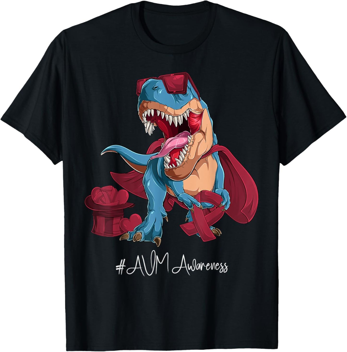 AVM Awareness Month Burgundy Ribbon Trex T-Shirt - T-Shirt | Black
