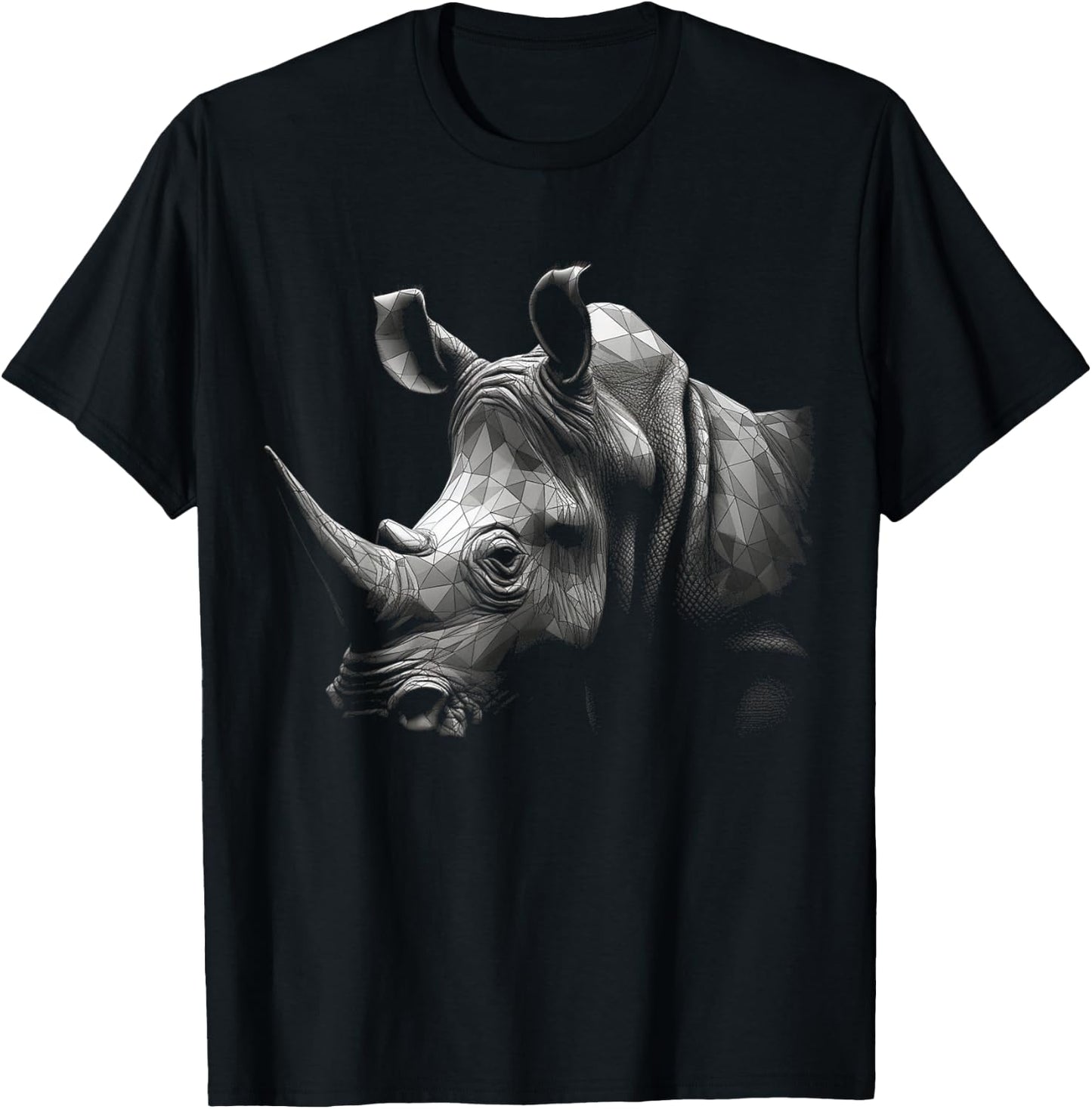 Rhino Lover Artwork | Polygon Animal Motif Rhino T-Shirt - T-Shirt | Black