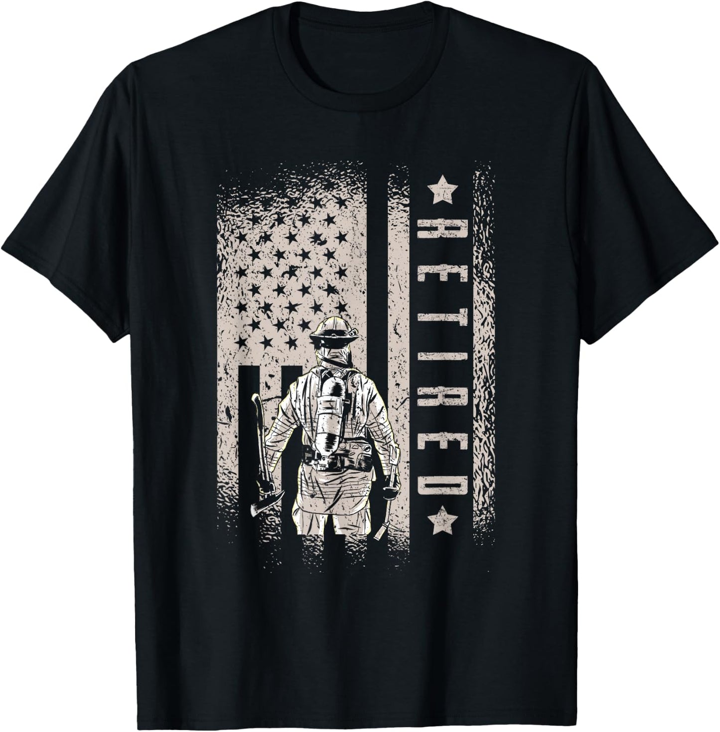 Retired Firefighter Fireman Axe American Flag T-Shirt - T-Shirt | Black