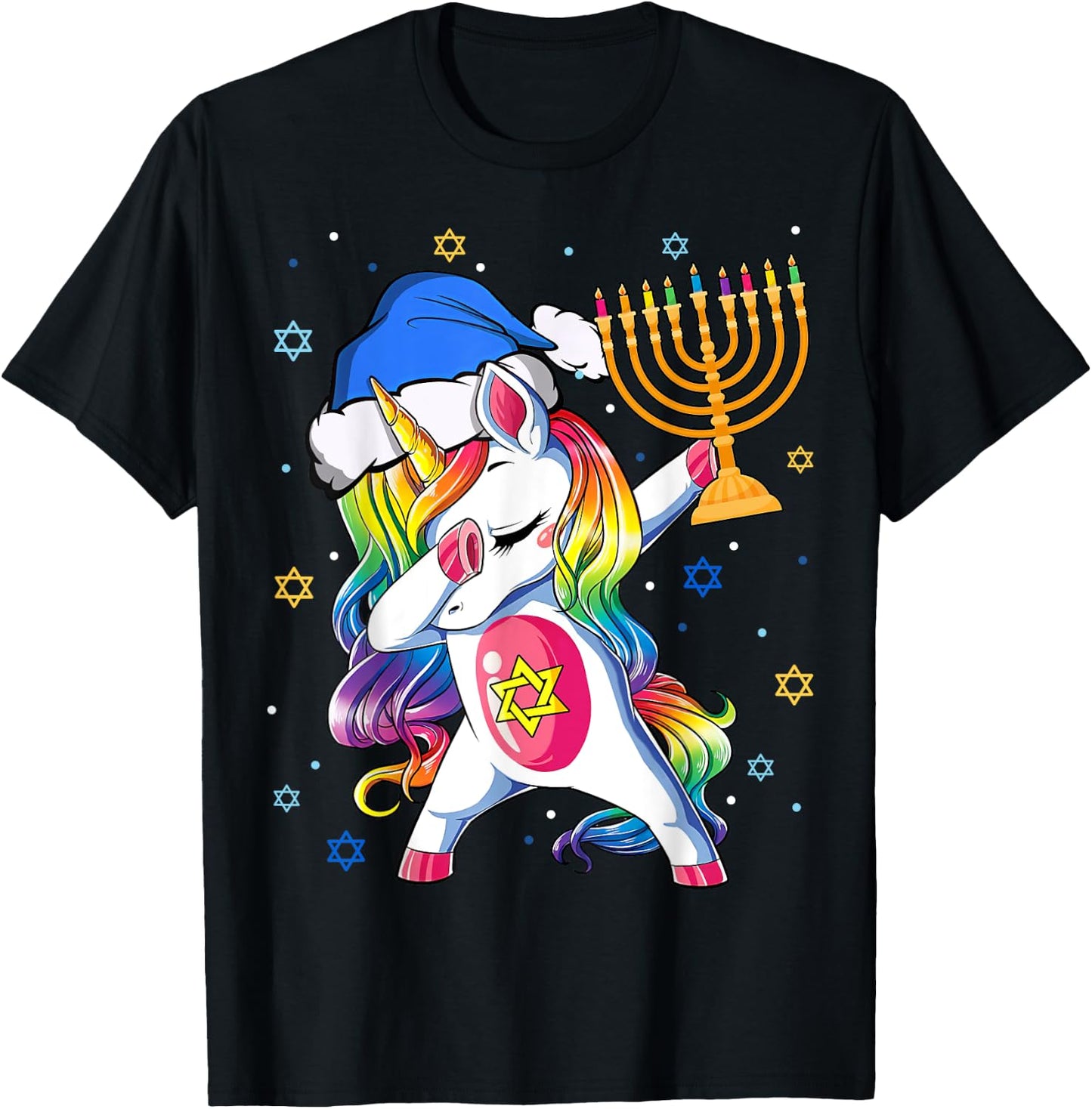 Jewnicorn Funny Hanukkah Unicorn Gift Girl Women Pajamas T-Shirt - T-Shirt | Black