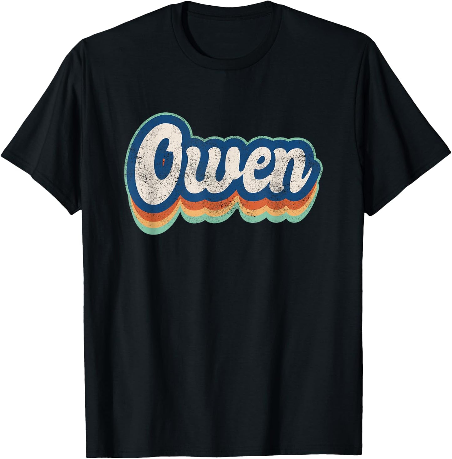 Owen First Name Boy Vintage Style 70s 80s Personalized T-Shirt - T-Shirt | Black