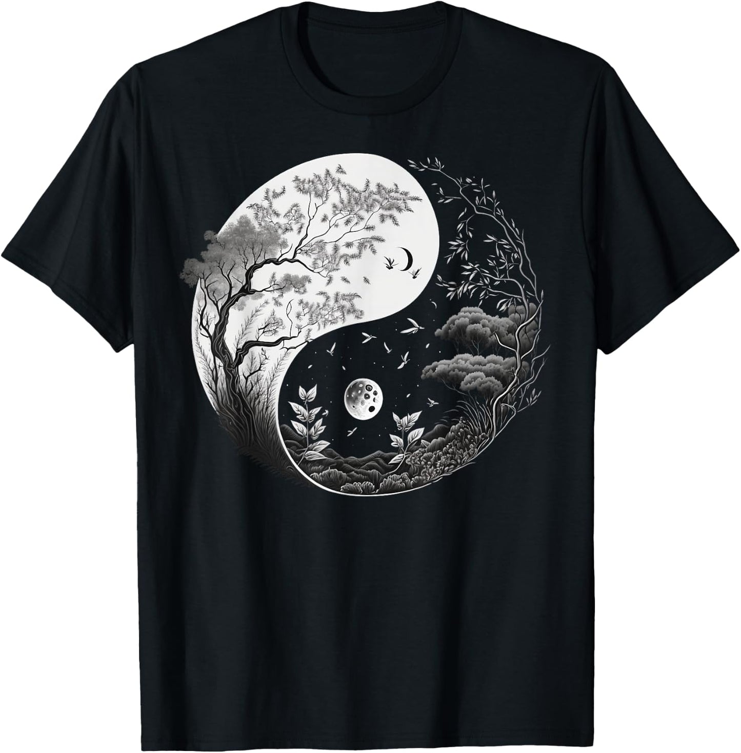 Black and White Taoism Yin Yang on Nature Taijitu Yin Yang T-Shirt - T-Shirt | Black