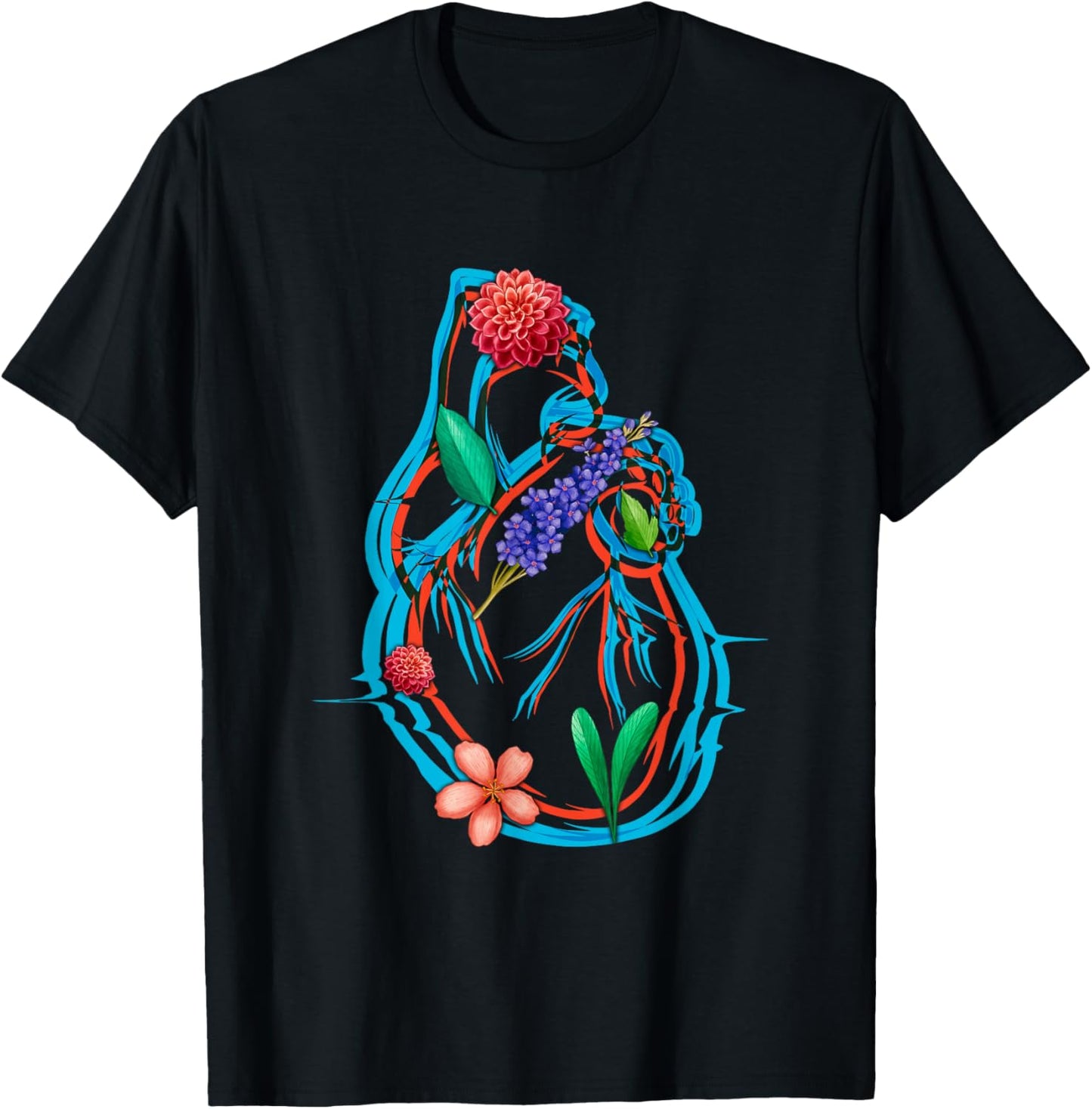 Anatomical Heart And Flowers Funny Men Women Cardiologist T-Shirt - T-Shirt | Black