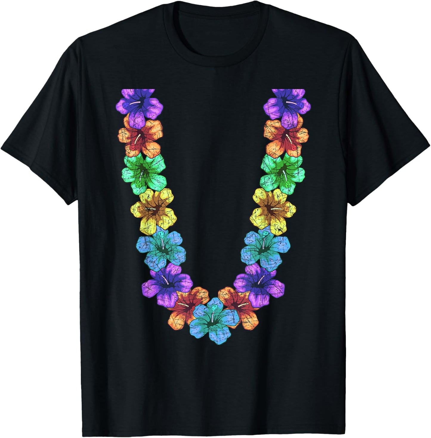 Colorful Flower Chain Tropical Summer Vacation Hawaii Lei T-Shirt - T-Shirt | Black