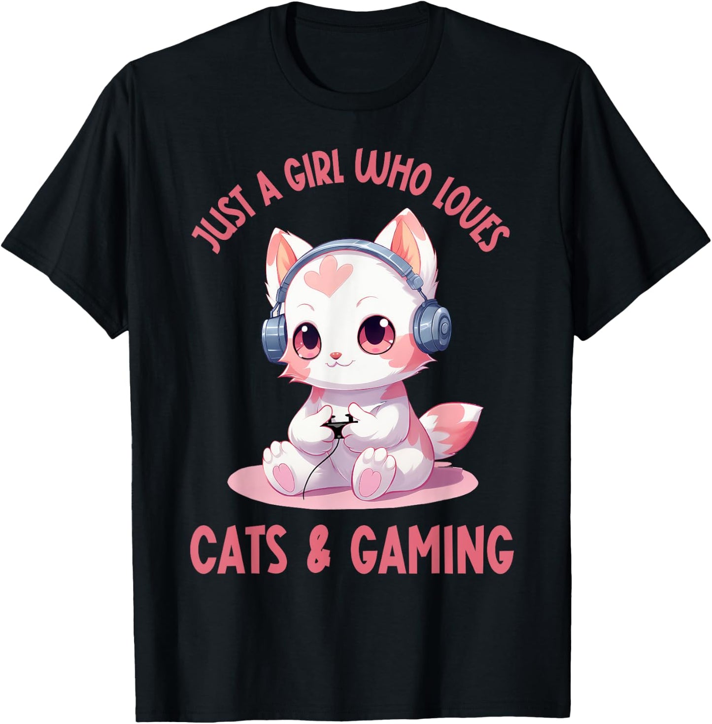 Just a Girl Who Loves Cats and Gaming Cute Kawaii Kitten T-Shirt - T-Shirt | Black