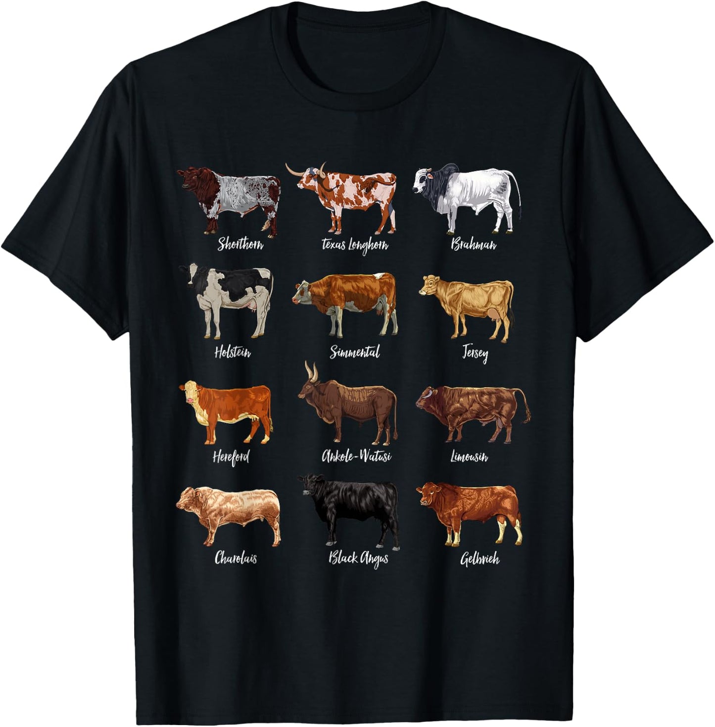 Cattle Drawings - Types of Cows T-Shirt - T-Shirt | Black