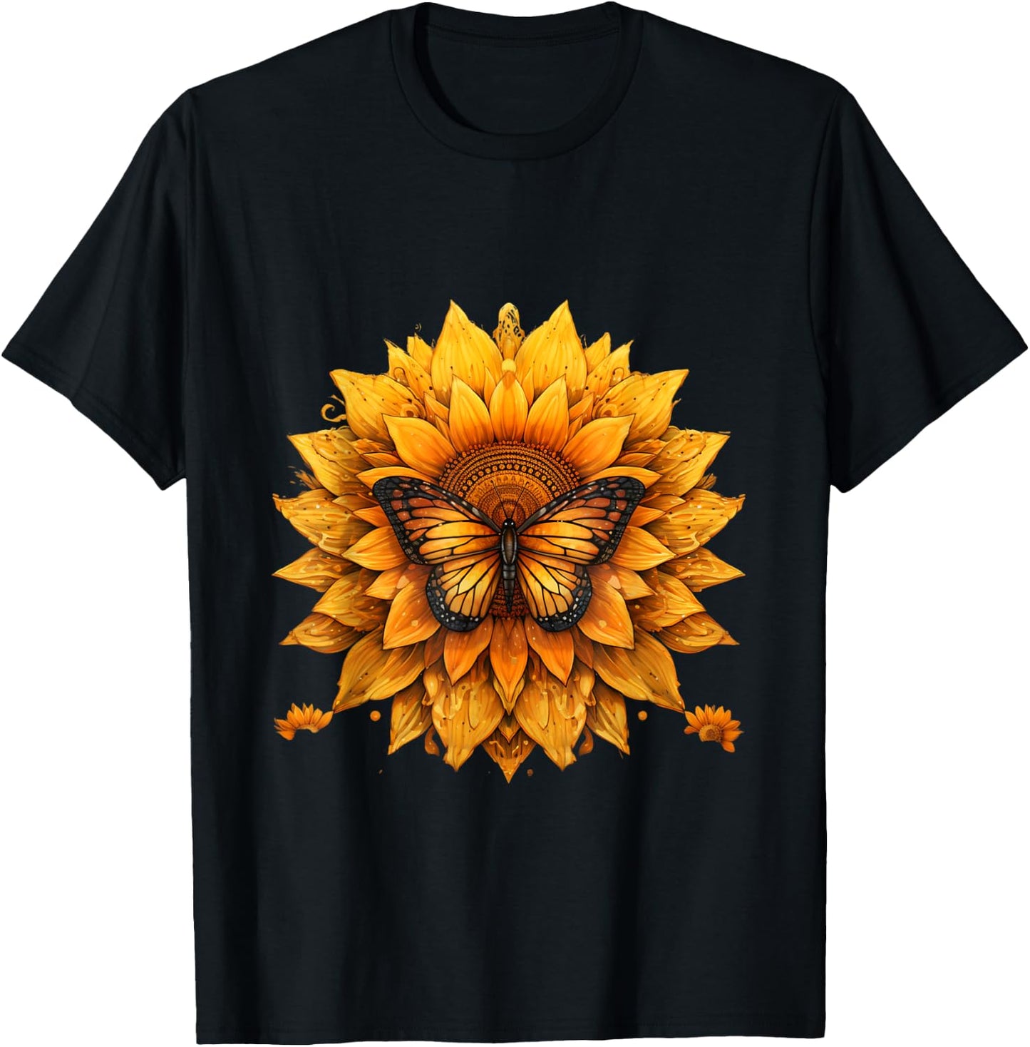 Sunflower butterfly floral vintage cool graphic T-Shirt - T-Shirt | Black