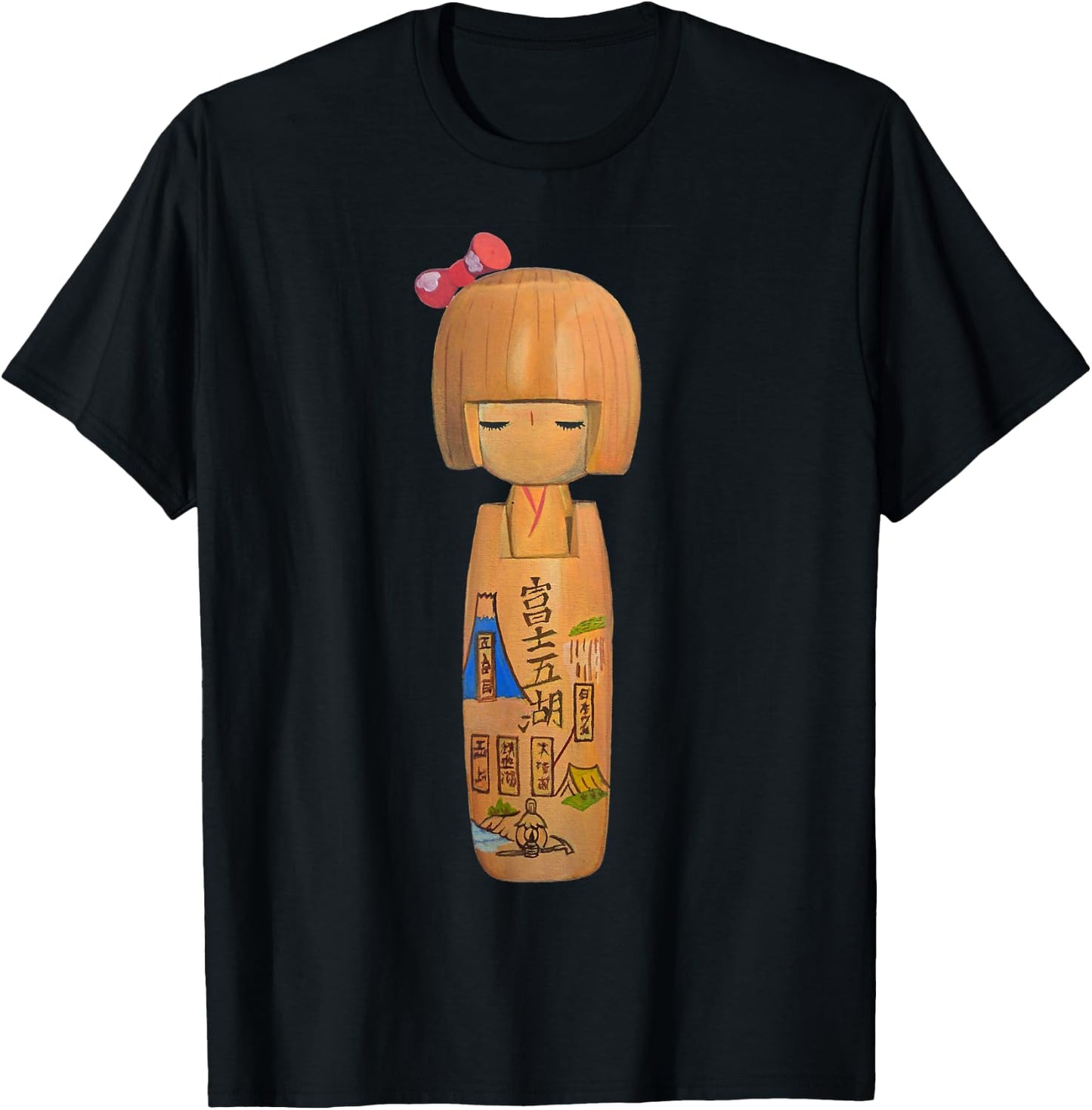 Japanese Kawaii Cute Kokeshi Doll T-Shirt - T-Shirt | Black