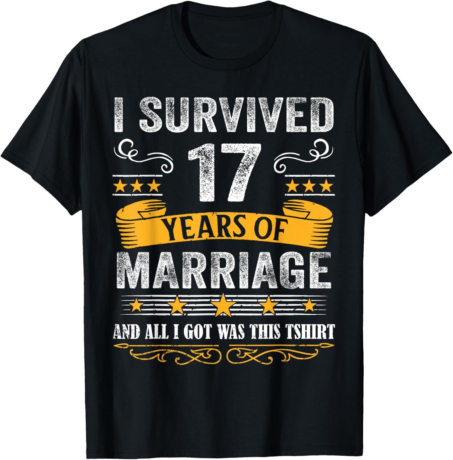17th Wedding Anniversary shirt Couples Husband Wife 17 Years T-Shirt - T-Shirt | Black