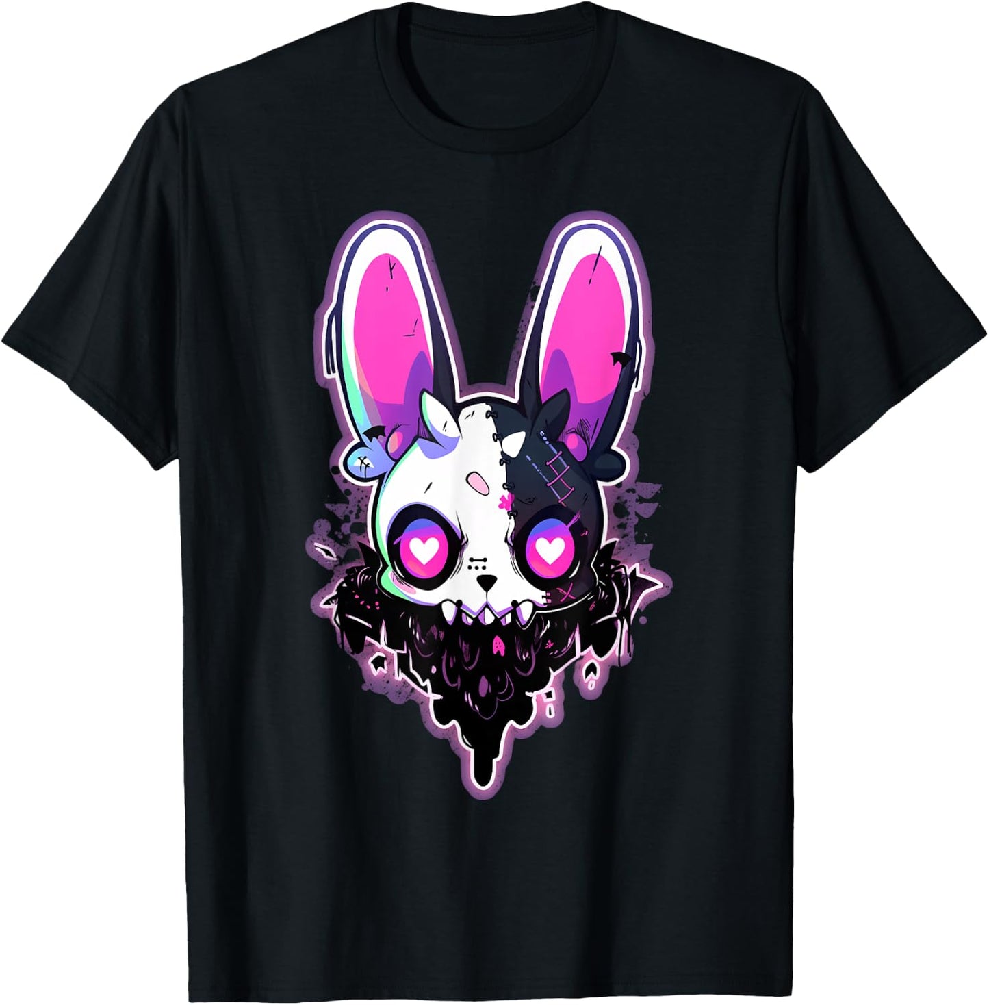Kawaii Rabbit Cute Goth Bunny E-Girl Gothic Outfit Grunge T-Shirt - T-Shirt | Black