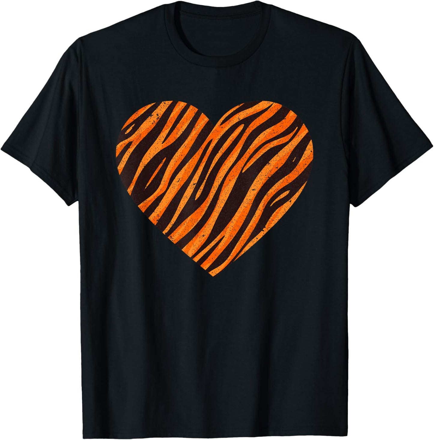 Cool Tiger Stripes Women Animal Lover Heart Pattern T-Shirt - T-Shirt | Black
