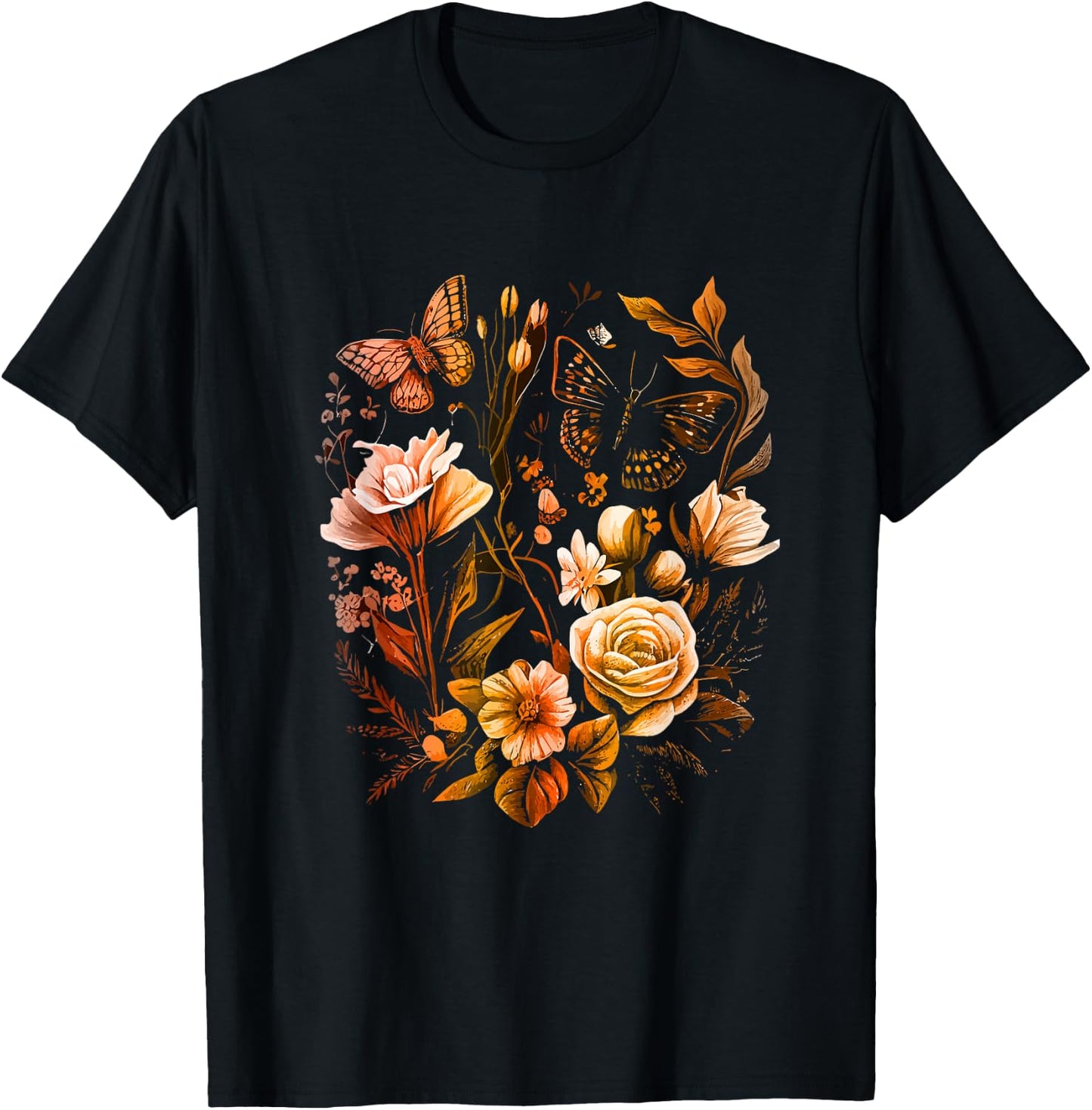 Insect Flower Floral Monarch Butterfly Monarch Butterflies T-Shirt - T-Shirt | Black