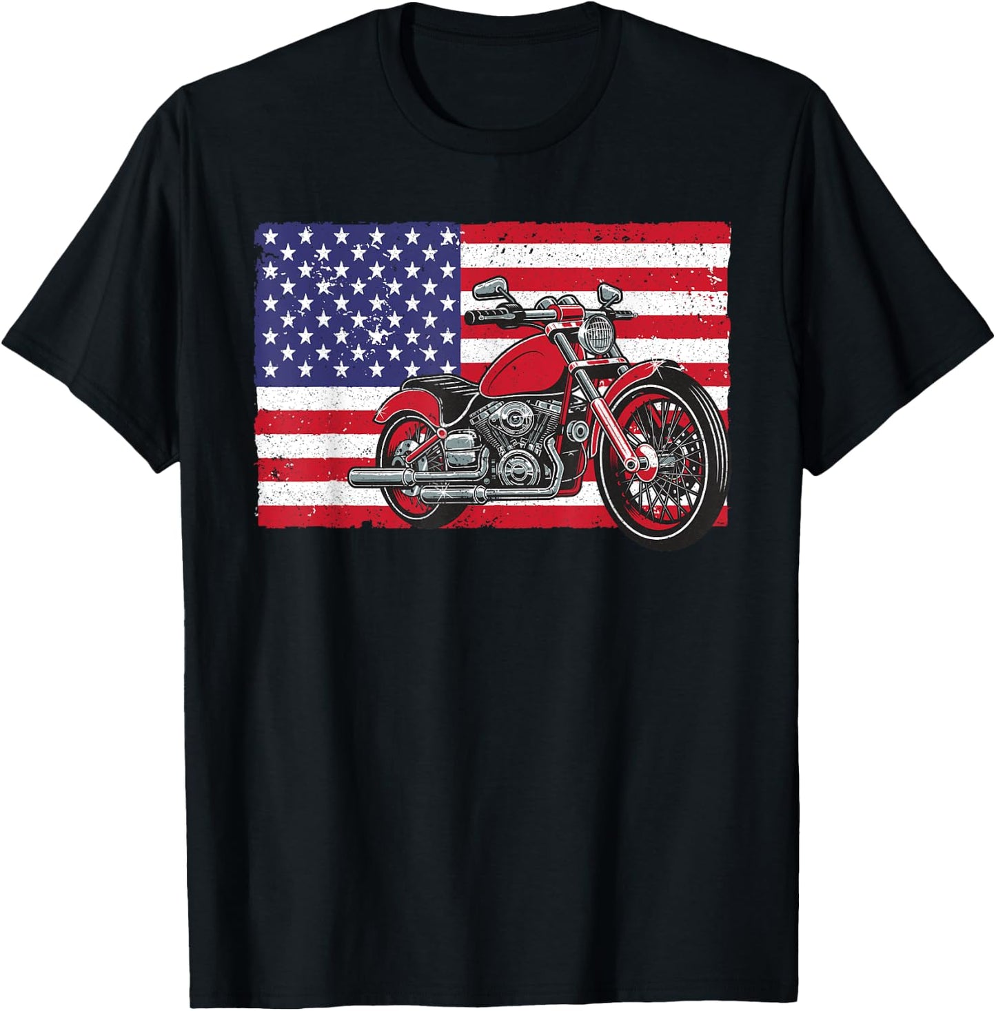 Cool Vintage Motorcycle Women American Flag Biker T-Shirt - T-Shirt | Black